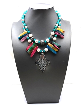 COLLARES MUJER CON CRUZ COPTA DE PLATA Y PIEDRAS SEMIPRECIOSAS 2