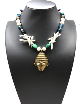 COLLARES MUJER JOYAS ETNICAS CON PERLAS BARROCAS Y COLGANTE AFRICANO EN BRONCE 2