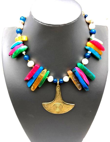 COLLARES MUJER CON COLGANTES DE BRONCE BEREBER CON FABULOSAS PIEDRAS SEMIPRECIOSAS \n\n