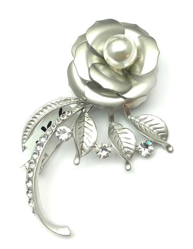 BROCHES PLATA DE MUJER DE BISUTERIA CON FLORES DECORADAS CON PERLAS
