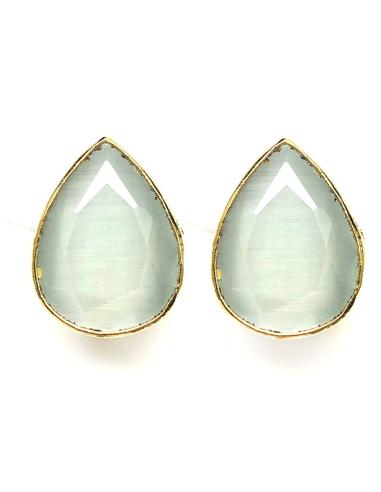 PENDIENTES BLANCOS DE BOTON DE PIEDRA Y BISUTERIA FINA CHAPADA