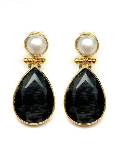 PENDIENTES LARGOS CON PERLAS Y PIEDRAS FACETADAS DE COLOR