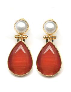 PENDIENTES CON PERLAS LARGOS CON DETALLE DE COLOR NARANJA