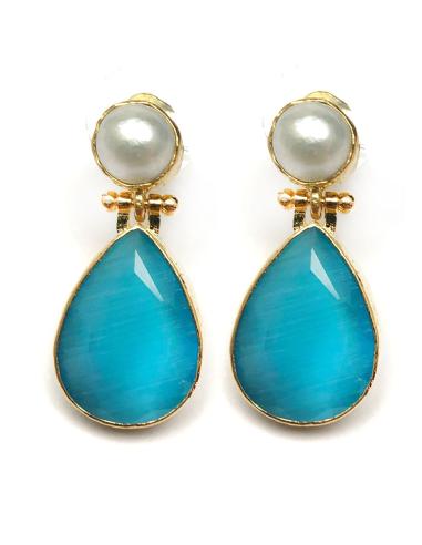 PENDIENTES CON PERLAS EN ESTE PRECIOSO COLOR AZUL