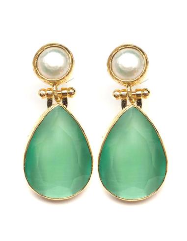 PENDIENTES PEQUEÑOS DE PIEDRAS VERDE AGUA Y BOTON DE PERLA