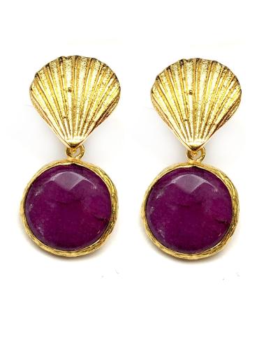 PENDIENTES PEQUEÑOS BUGAMBILIAS CON DETALLE DE CONCHA