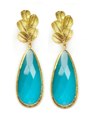 PENDIENTES LARGOS AZULES CON PIEDRAS SEMIPRECIOSAS
