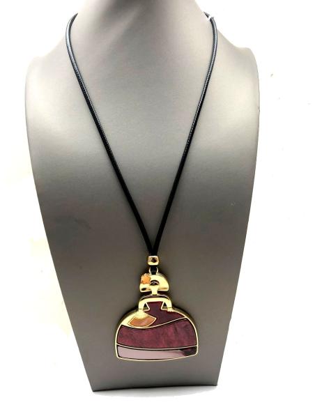 COLLARES DE MUJER LARGOS DE BISUTERIA CON MENINA GRANATE