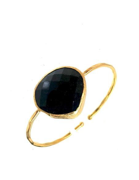 PULSERAS MUJER ORO BAÑO CON PIEDRA NATURAL NEGRA