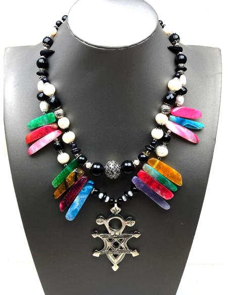 COLLARES MUJER EXOTICOS CON CRUCES TUAREG Y PRECIOSAS PIEDRAS  NATURALES