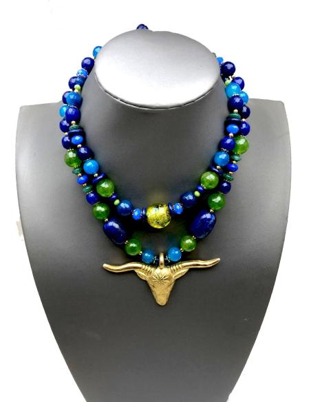 COLLARES MUJER JOYAS TRIBALES AFRICANAS EN BONCE Y LATON CON GEMAS SEMIPRECIOSAS