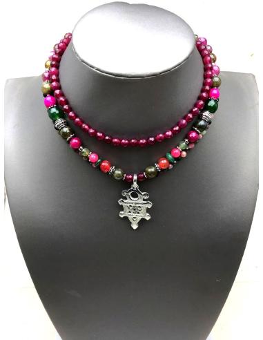 COLLARES MUJER DE PIEDRAS NATURALES CON CRUZ DE PLATA TUAREG DE ABALAK