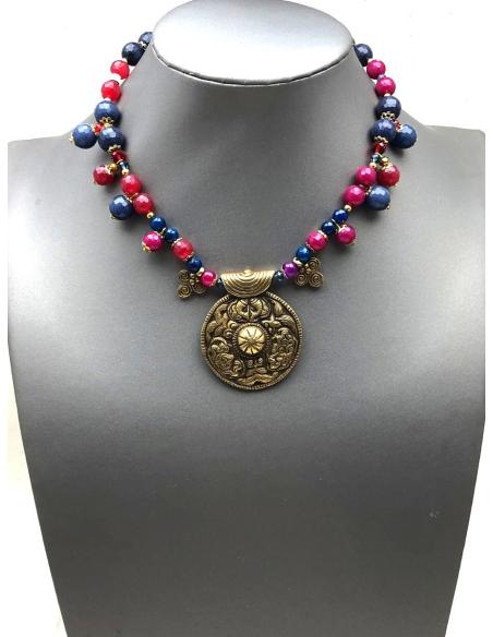 COLLARES MUJER AFRICANOS CON MEDALLON ANTIGUO Y PIEDRAS SEMIPRECIOSAS