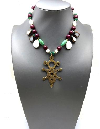 COLLARES MUJER DE PIEDRAS GRANATES CON CRUZ TUAREG DE BRONCE JOYERIA ETNICA AFRICANA VENTA ONLINE Y MADRID