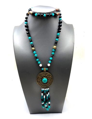 COLLARES MUJER LARGOS ETNICOS CON COLGANTE DE BRONCE Y CUENTAS ARTESANALES