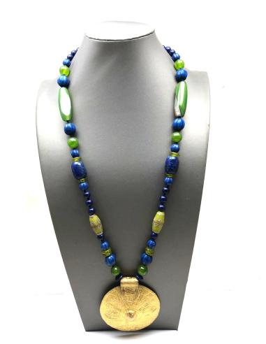 COLLARES MUJER LARGOS DE PIEDRAS DE LAPIZLAZULI Y COLGANTE ANTIGUO AFRICANO