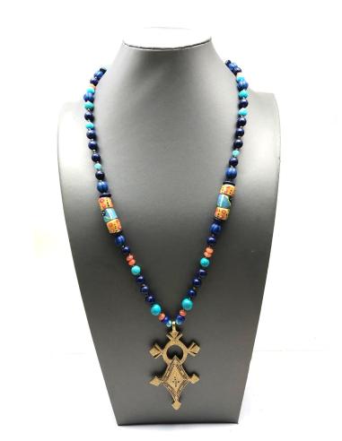 COLLARES MUJER LARGOS DE PIEDRAS LAPIZLAZULI, VIDRIO PINTADO Y COLGANTE BEREBER DE BRONCE