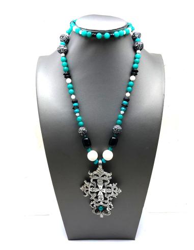 COLLARES MUJER CON CRUZ COPTA DE PLATA ARTESANIA ANTIGUA AFRICANA