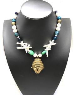COLLARES MUJER JOYAS ETNICAS CON PERLAS BARROCAS Y COLGANTE AFRICANO EN BRONCE