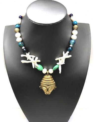 COLLARES MUJER JOYAS ETNICAS CON PERLAS BARROCAS Y COLGANTE AFRICANO EN BRONCE