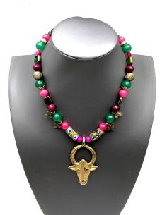 COLLARES MUJER JOYAS ETNICAS CON OBJETOS ARTESANALES EN BRONCE Y LATON