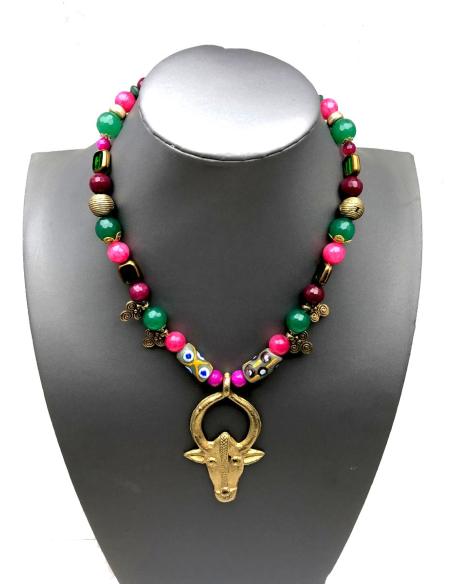 COLLARES MUJER JOYAS ETNICAS CON OBJETOS ARTESANALES EN BRONCE Y LATON