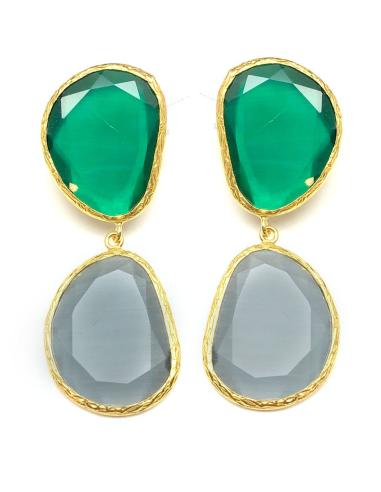 PENDIENTES LARGOS DE BONITAS PIEDRAS NATURALES EN BICOLOR