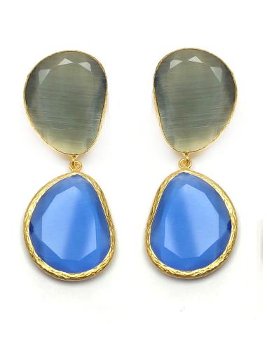 PENDIENTES AZULES CON PIEDRAS NATURALES Y BAÑO DE ORO