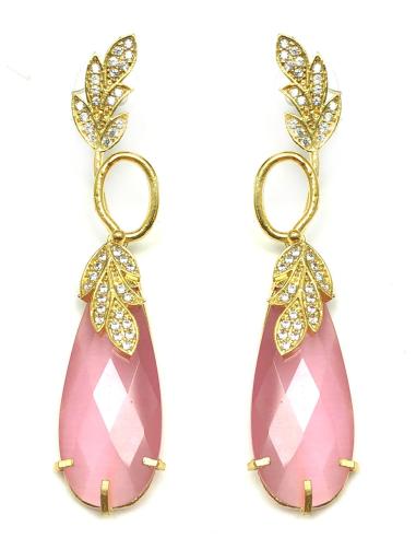 PENDIENTES ELEGANTES PARA BODAS CON PIEDRAS ROSAS Y CIRCONITAS
