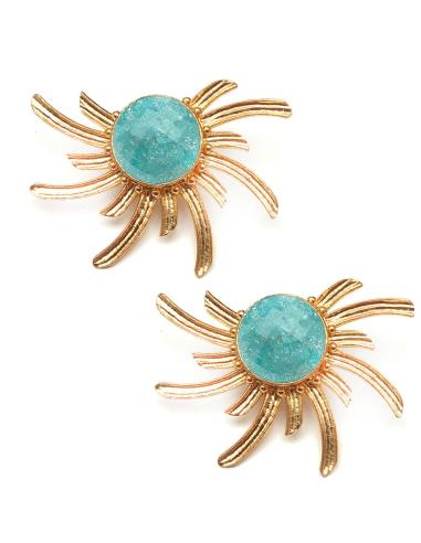 PENDIENTES AZULES CON ESPECTACULAR DISEÑO DE SOL DORADO