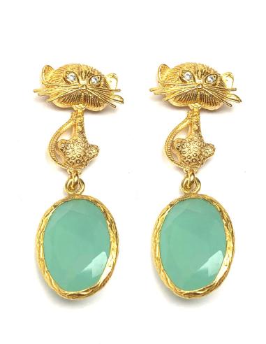 ORIGINALES PENDIENTES LARGOS VERDES CON GATO CHAPADO