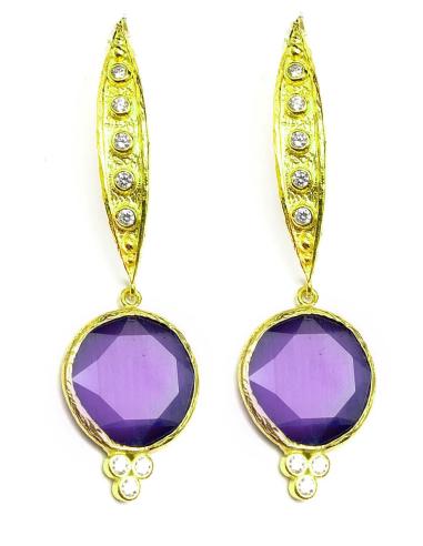 PENDIENTES DE MUJER MORADOS CON BAÑO DE ORO Y CIRCONITAS