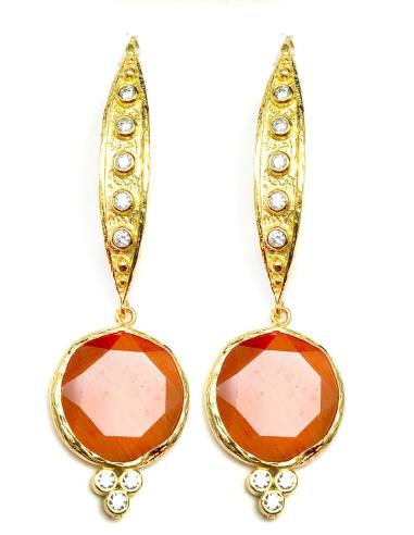 PENDIENTES DE PIEDRAS NARANJAS CON BRILLO ESPECTACULAR PARA BODAS
