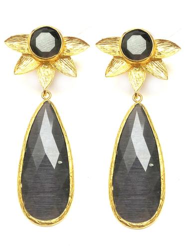 PENDIENTES GRISES LARGOS DE PIEDRAS SEMIPRECIOSAS