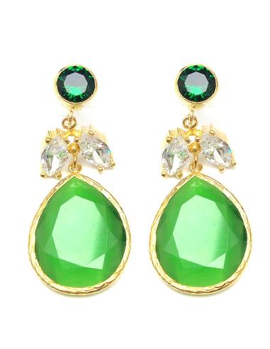 PENDIENTES LARGOS CON PIEDRAS VERDES CON LOS QUE TRIUNFARAS