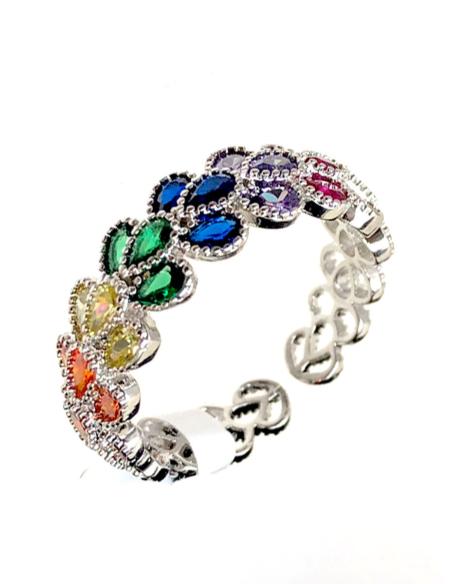 ANILLOS DE MUJER PLATEADOS CON PRECIOSO DISEÑO MULTICOLOR