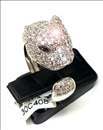 ANILLOS ELEGANTES DE PAVES COLOR PLATA CON CABEZA DE LEOPARDO