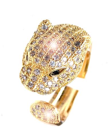 ANILLOS ELEGANTES DE PAVES COLOR ORO CON CABEZA DE LEOPARDO