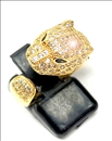 ANILLOS ELEGANTES DE PAVES COLOR ORO CON CABEZA DE LEOPARDO