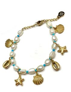 PULSERAS DE MUJER CON PERLAS BARROCAS Y CHARMS MARINOS