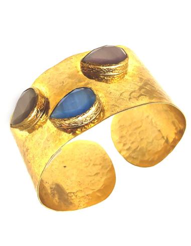 VISTOSOS BRAZALETES DORADOS CON BONITAS PIEDRAS OJO DE GATO