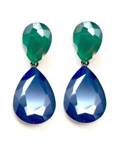 PENDIENTES LARGOS DISEÑO LAGRIMA DE CRISTAL EN BICOLOR