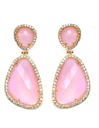 PENDIENTES ROSAS CON CIRCONITAS DE BISUTERIA FINA