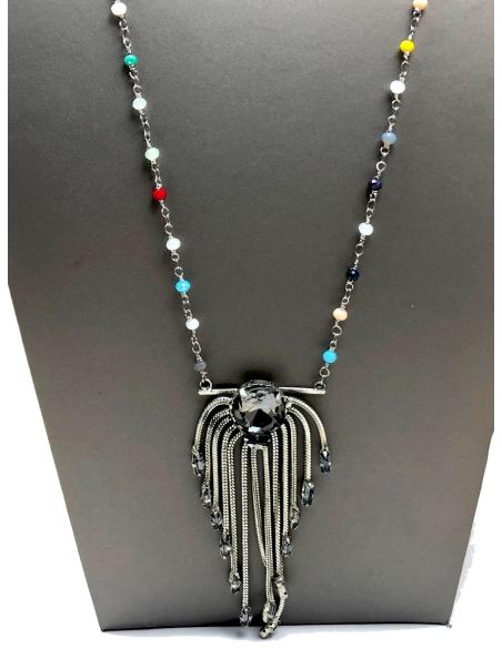 COLLARES LARGOS PLATEADOS CON BONITO COLGANTE DE CADENAS