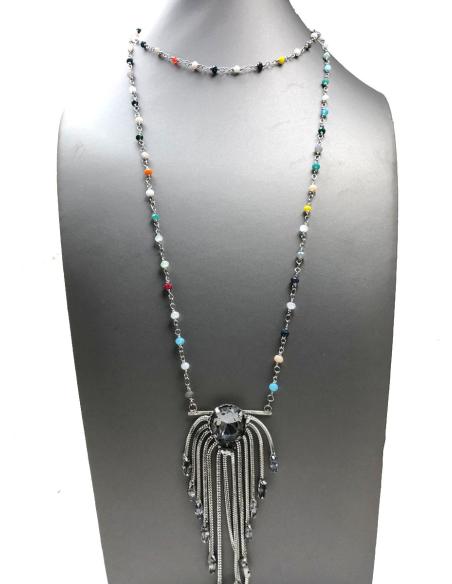 COLLARES LARGOS PLATEADOS CON BONITO COLGANTE DE CADENAS