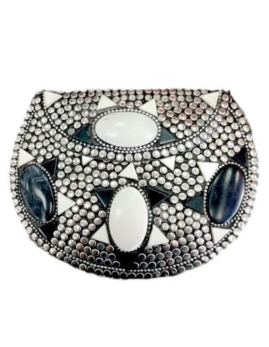 BOLSOS DE FIESTA TIPO COFRE PLATA CON NACAR