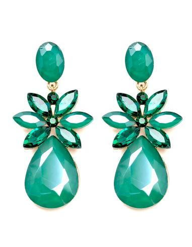 PENDIENTES LARGOS VERDES DE BISUTERIA Y CRISTAL FACETADO