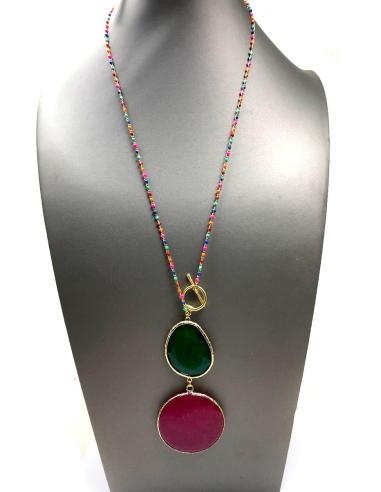 COLLARES LARGOS CON GRAN COLGANTE DE PIEDRAS VERDE Y MORADA