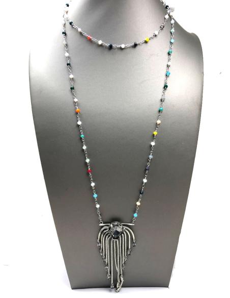 COLLARES LARGOS PLATEADOS CON BONITO COLGANTE DE CADENAS