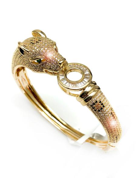 PULSERAS DORADAS CON FABULOSA CABEZA DE LEOPARDO
